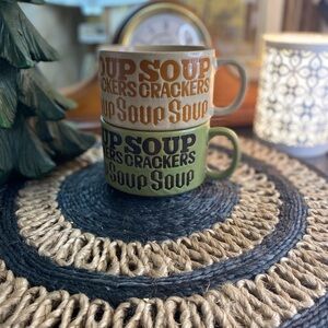 Vintage Soup Mug Set - Green and Brown